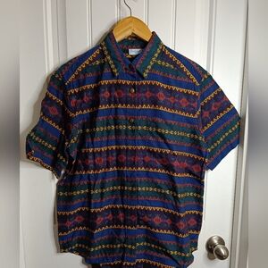 VTG  Cotton Backroad Blues Small Aztec Western Rodeo Casual Mexican Vintage 90s